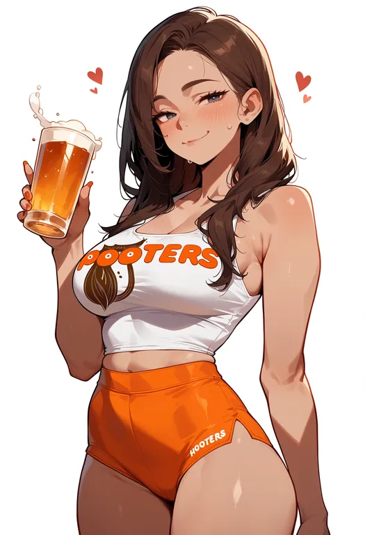masterpiece, best quality, score_7, safe, hooters, solo, upper body, simple background — by k3scat, made with ComfyUI