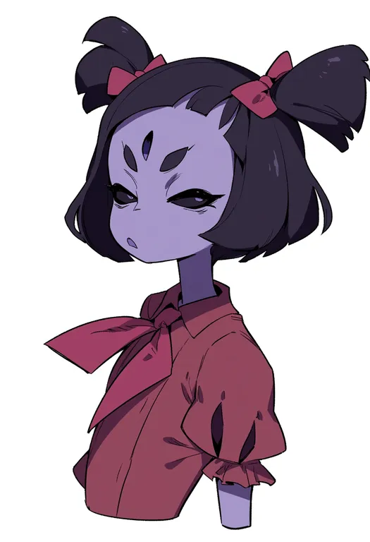 masterpiece, best quality, score_7, safe, muffet, solo, upper body, simple background — by k3scat, made with ComfyUI