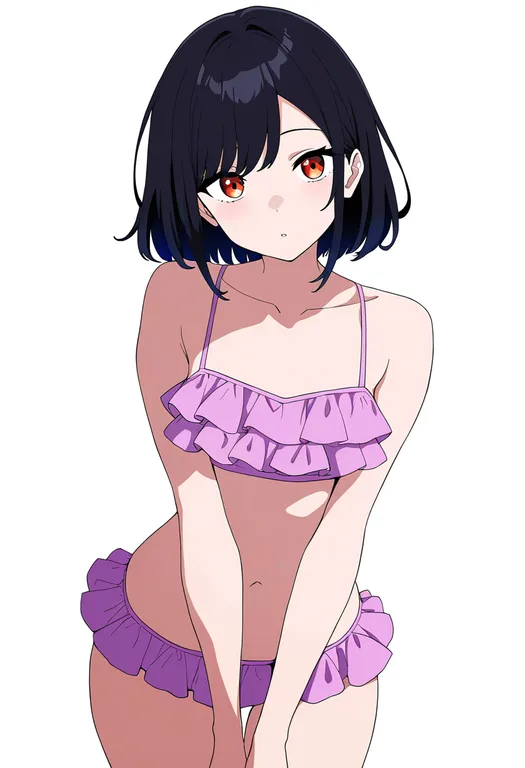 masterpiece, best quality, newest, absurdres, highres, safe, frilled_bikini, 1girl, solo, simple_background — by k3scat, made with ComfyUI