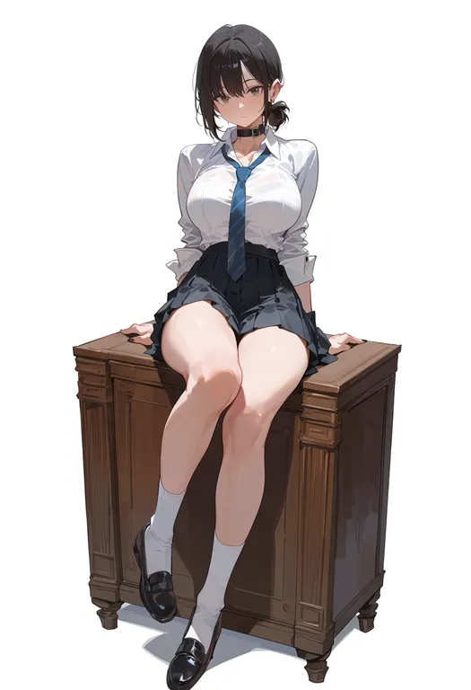 masterpiece, best quality, score_7, safe, sitting on object, 1girl, solo, simple background — by k3scat, made with ComfyUI
