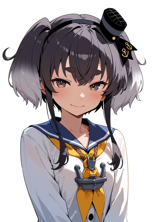 masterpiece, best quality, score_7, safe, tokitsukaze (kancolle), solo, upper body, simple background — by k3scat, made with ComfyUI