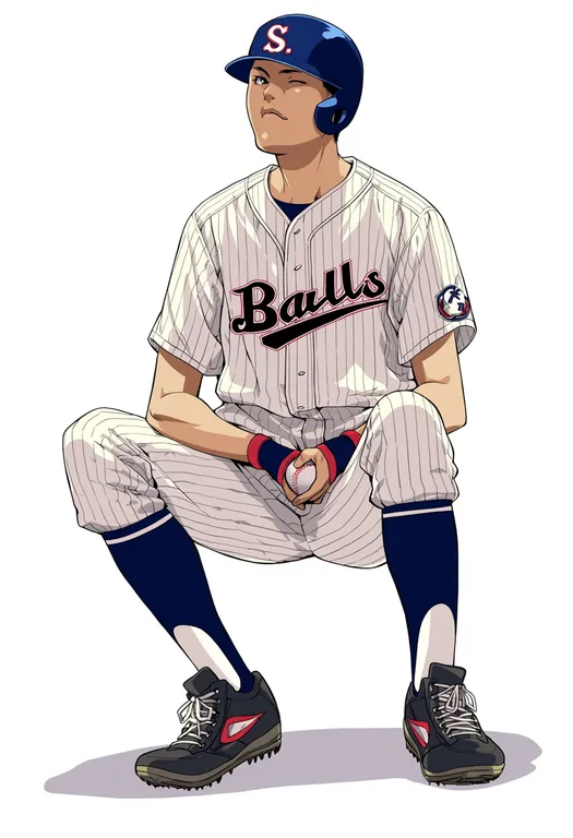 masterpiece, best quality, score_7, safe, 2009 world baseball classic, solo, full body, simple background — by k3scat, made with ComfyUI