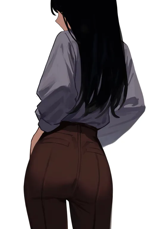 masterpiece, best quality, newest, absurdres, highres, safe, brown_pants, 1girl, solo, simple_background — by k3scat, made with ComfyUI