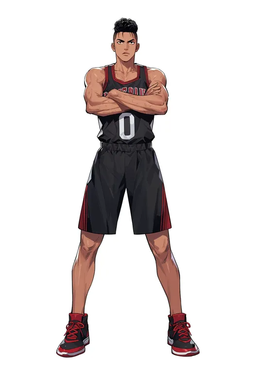 masterpiece, best quality, score_7, safe, slam dunk (series), solo, full body, simple background — by k3scat, made with ComfyUI