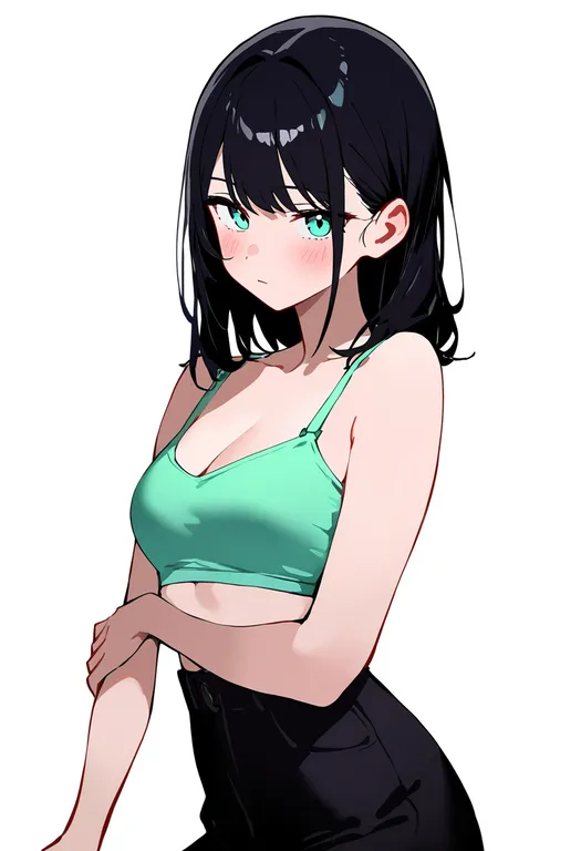 masterpiece, best quality, newest, absurdres, highres, safe, green_bra, 1girl, solo, simple_background — by k3scat, made with ComfyUI