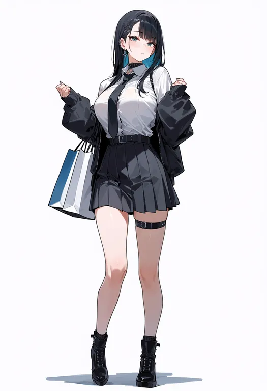 masterpiece, best quality, score_7, safe, shopping bag, 1girl, solo, simple background — by k3scat, made with ComfyUI