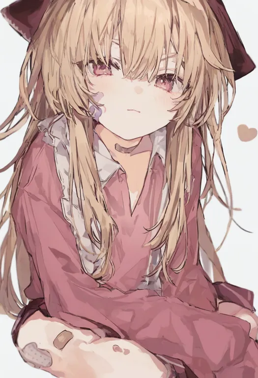 masterpiece, best quality, general, bandaid on leg, 1girl, solo, simple background — by k3scat, made with ComfyUI