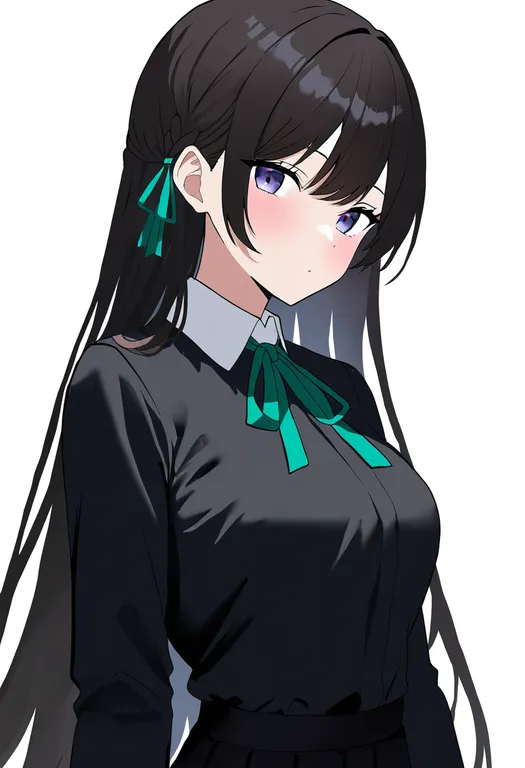 masterpiece, best quality, newest, absurdres, highres, safe, green_ribbon, 1girl, solo, simple_background — by k3scat, made with ComfyUI