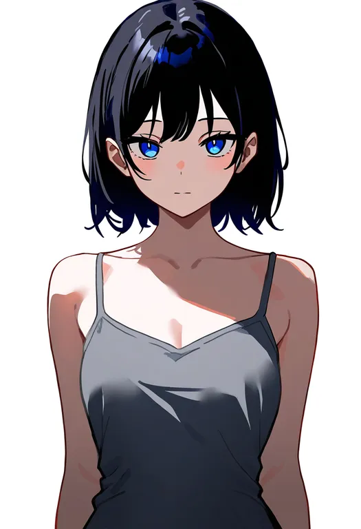 masterpiece, best quality, newest, absurdres, highres, safe, grey_camisole, 1girl, solo, simple_background — by k3scat, made with ComfyUI