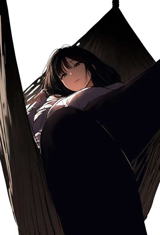 masterpiece, best quality, newest, absurdres, highres, safe, hammock, 1girl, solo, simple_background — by k3scat, made with ComfyUI