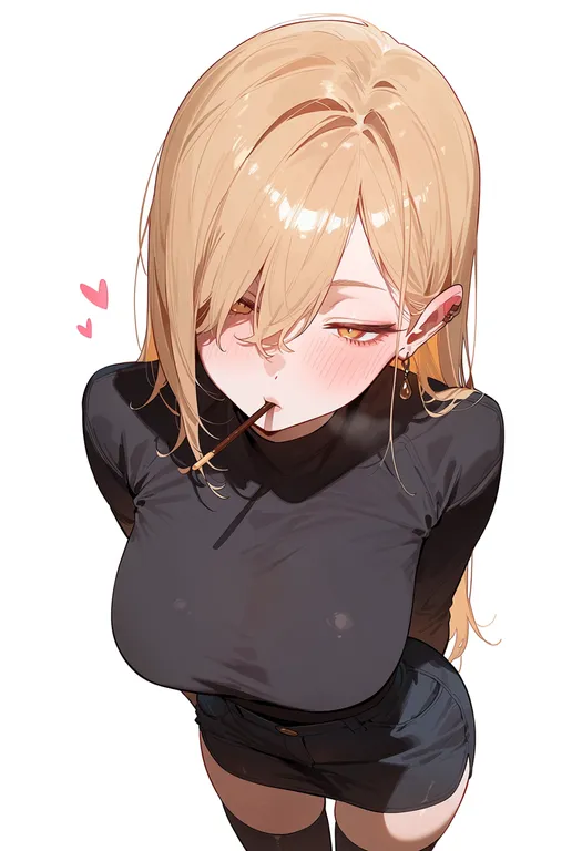 masterpiece, best quality, score_7, safe, pocky kiss, 1girl, solo, simple background — by k3scat, made with ComfyUI