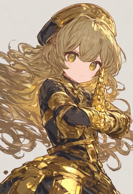 masterpiece, best quality, general, gold, 1girl, solo, simple background — by k3scat, made with ComfyUI
