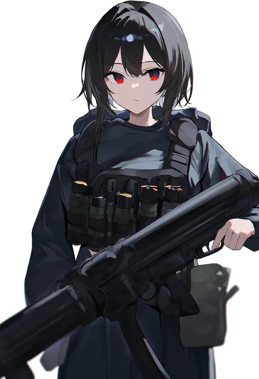 masterpiece, best quality, newest, absurdres, highres, safe, grenade_launcher, 1girl, solo, simple_background — by k3scat, made with ComfyUI