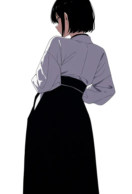 masterpiece, best quality, newest, absurdres, highres, safe, black_hakama, 1girl, solo, simple_background — by k3scat, made with ComfyUI