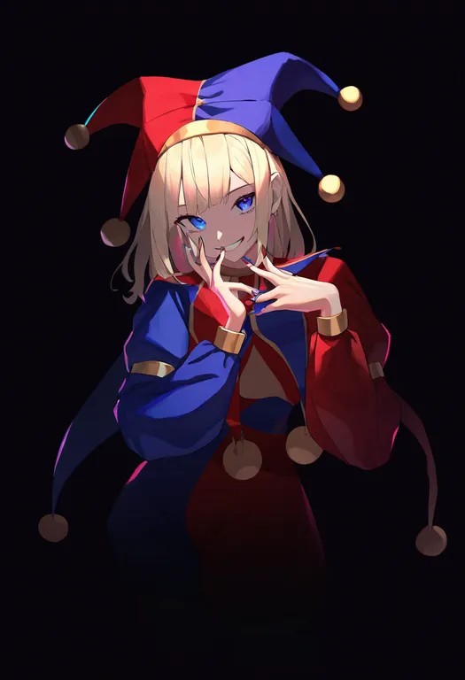masterpiece, best quality, newest, absurdres, highres, safe, jester, 1girl, solo, simple_background — by k3scat, made with ComfyUI