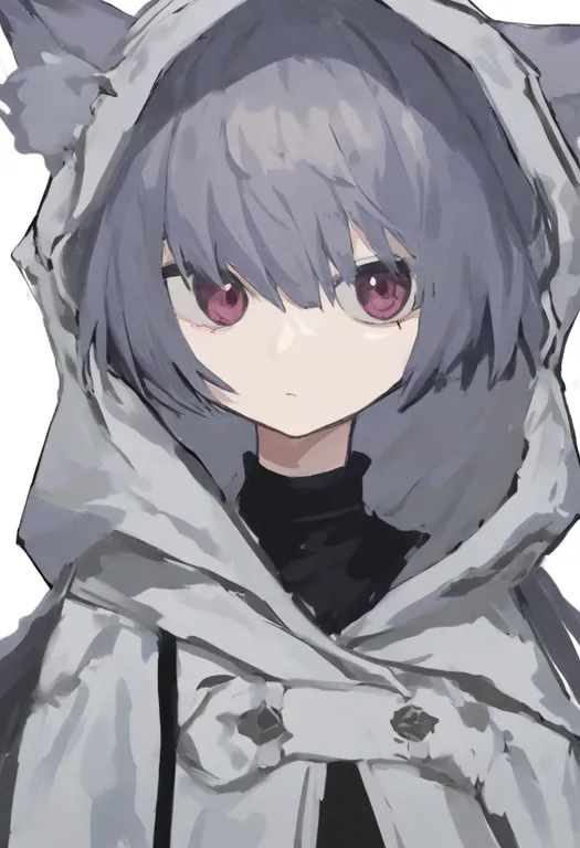 masterpiece, best quality, general, hooded coat, 1girl, solo, simple background — by k3scat, made with ComfyUI