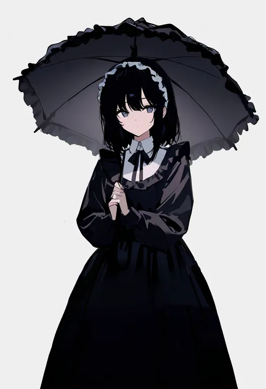 masterpiece, best quality, newest, absurdres, highres, safe, frilled_umbrella, 1girl, solo, simple_background — by k3scat, made with ComfyUI