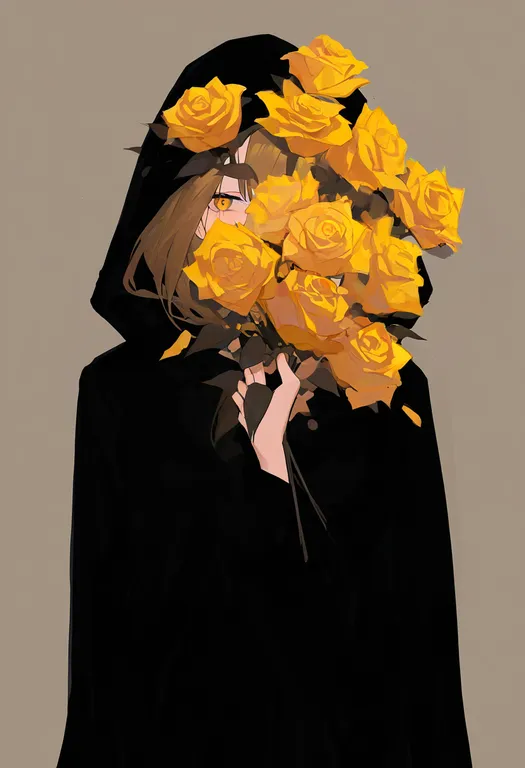 masterpiece, best quality, newest, absurdres, highres, safe, yellow_rose, 1girl, solo, simple_background — by k3scat, made with ComfyUI