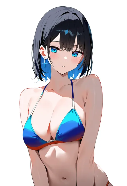 masterpiece, best quality, newest, absurdres, highres, safe, multicolored_bikini, 1girl, solo, simple_background — by k3scat, made with ComfyUI