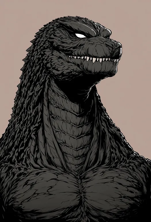 masterpiece, best quality, score_7, safe, godzilla, solo, upper body, simple background — by k3scat, made with ComfyUI