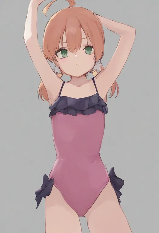 masterpiece, best quality, general, casual one-piece swimsuit, 1girl, solo, simple background — by k3scat, made with ComfyUI