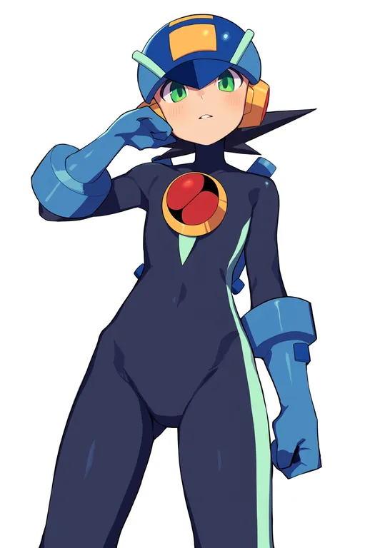 masterpiece, best quality, score_7, safe, mega man battle network 4, solo, simple background — by k3scat, made with ComfyUI