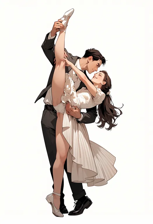 masterpiece, best quality, score_7, safe, man and woman dancing (leyendecker), solo, simple background — by k3scat, made with ComfyUI
