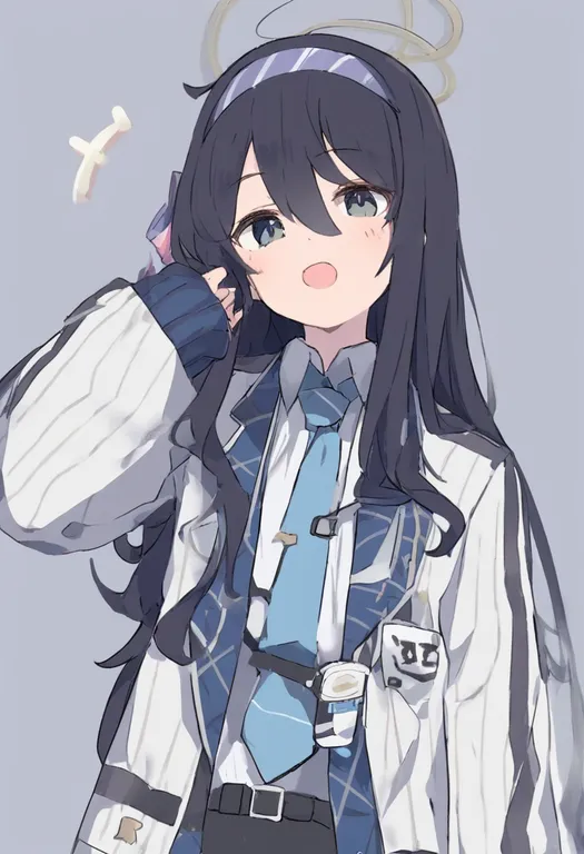 masterpiece, best quality, general, striped jacket, 1girl, solo, simple background — by k3scat, made with ComfyUI