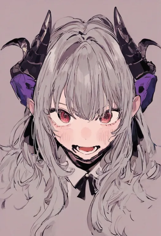 masterpiece, best quality, general, demon horns, 1girl, solo, simple background — by k3scat, made with ComfyUI