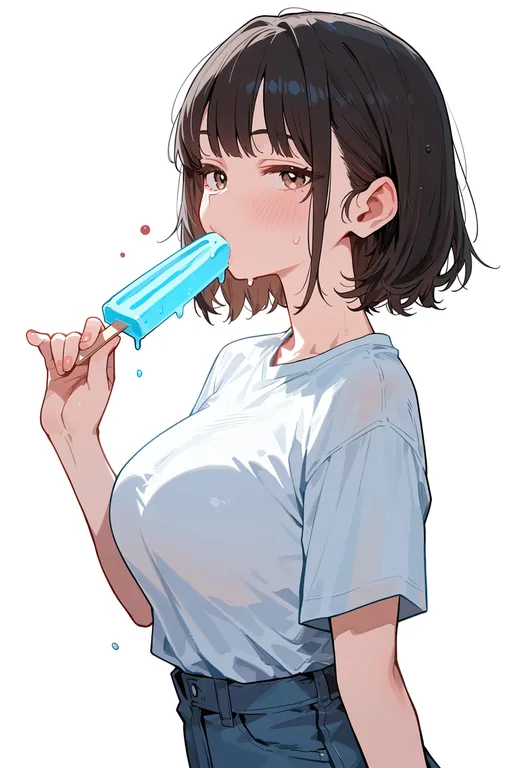 masterpiece, best quality, score_7, safe, popsicle, 1girl, solo, upper body, simple background — by k3scat, made with ComfyUI