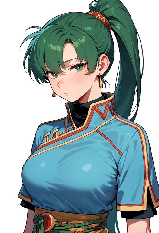 masterpiece, best quality, score_7, safe, lyn (fire emblem), fire emblem, solo, upper body, simple background — by k3scat, made with ComfyUI