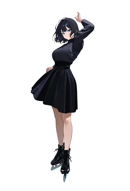 masterpiece, best quality, newest, absurdres, highres, safe, ice_skates, 1girl, solo, simple_background — by k3scat, made with ComfyUI