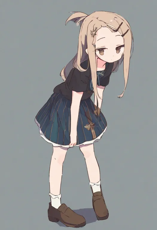 masterpiece, best quality, general, striped skirt, 1girl, solo, simple background — by k3scat, made with ComfyUI