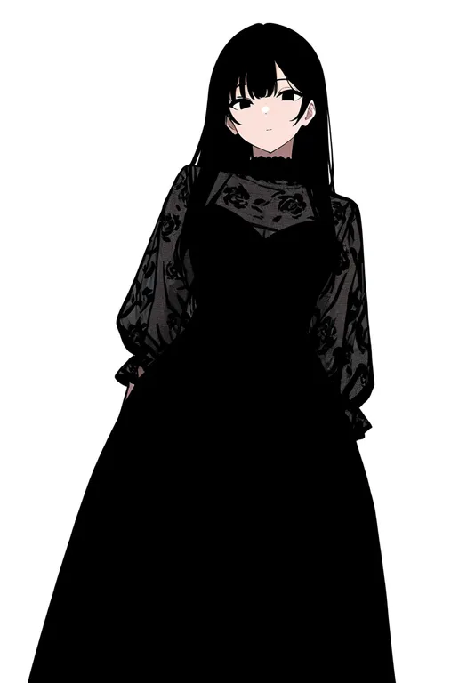 masterpiece, best quality, newest, absurdres, highres, safe, black_dress, 1girl, solo, simple_background — by k3scat, made with ComfyUI