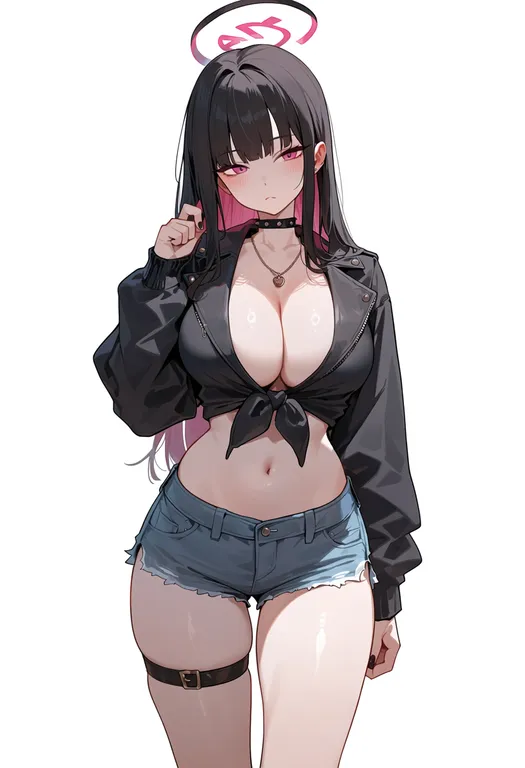 masterpiece, best quality, score_7, safe, tied jacket, 1girl, solo, simple background — by k3scat, made with ComfyUI