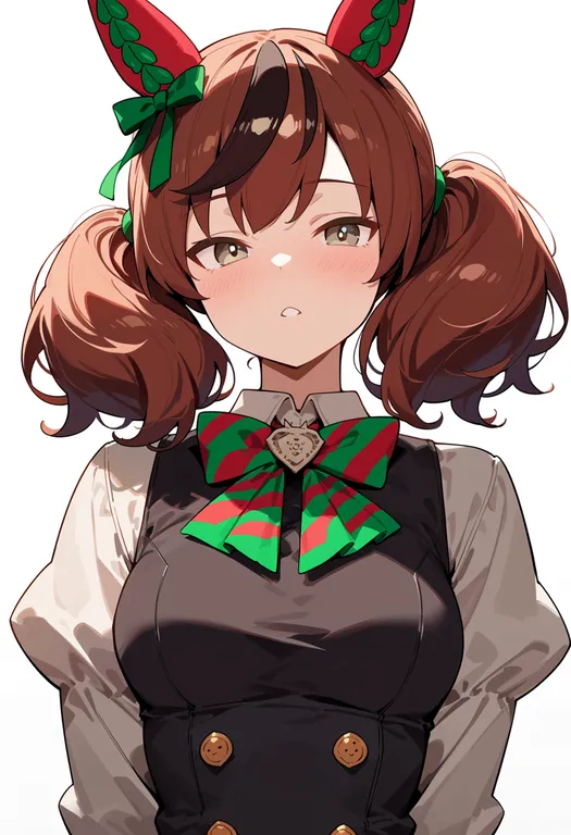 masterpiece, best quality, score_7, safe, nice nature (umamusume), umamusume, solo, upper body, simple background — by k3scat, made with ComfyUI