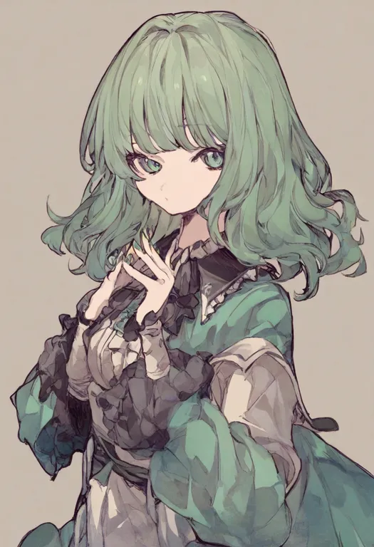 masterpiece, best quality, general, green nails, 1girl, solo, simple background — by k3scat, made with ComfyUI