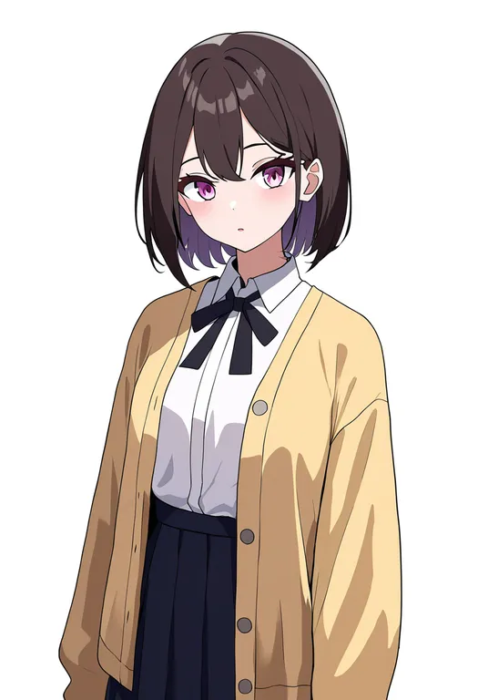 masterpiece, best quality, newest, absurdres, highres, safe, yellow_cardigan, 1girl, solo, simple_background — by k3scat, made with ComfyUI