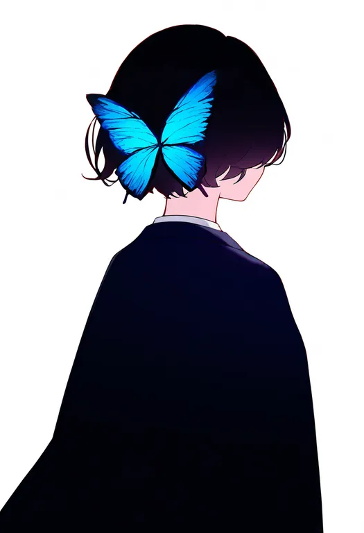 masterpiece, best quality, newest, absurdres, highres, safe, butterfly_hair_ornament, 1girl, solo, simple_background — by k3scat, made with ComfyUI