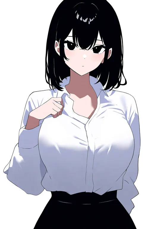 masterpiece, best quality, newest, absurdres, highres, safe, unbuttoned_shirt, 1girl, solo, simple_background — by k3scat, made with ComfyUI