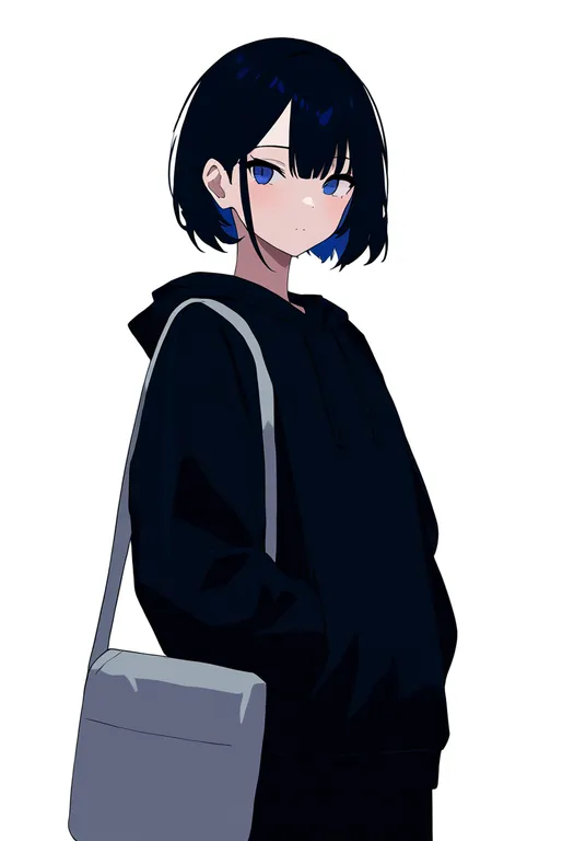 masterpiece, best quality, newest, absurdres, highres, safe, grey_bag, 1girl, solo, simple_background — by k3scat, made with ComfyUI
