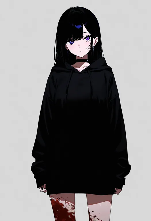 masterpiece, best quality, newest, absurdres, highres, safe, blood_on_leg, 1girl, solo, simple_background — by k3scat, made with ComfyUI