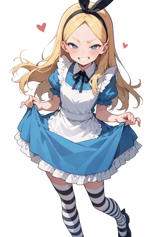 masterpiece, best quality, score_7, safe, alice's adventures in wonderland, solo, simple background — by k3scat, made with ComfyUI