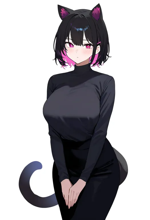 masterpiece, best quality, newest, absurdres, highres, safe, two-tone_tail, 1girl, solo, simple_background — by k3scat, made with ComfyUI