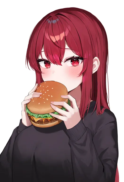 masterpiece, best quality, newest, absurdres, highres, safe, mos_burger, solo, upper_body, simple_background — by k3scat, made with ComfyUI