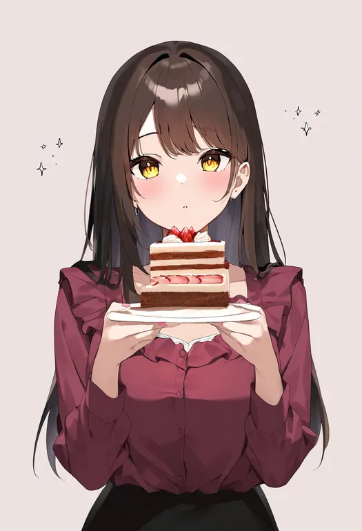 masterpiece, best quality, newest, absurdres, highres, safe, cake_slice, 1girl, solo, simple_background — by k3scat, made with ComfyUI
