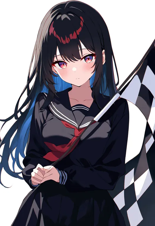 masterpiece, best quality, newest, absurdres, highres, safe, checkered_flag, 1girl, solo, simple_background — by k3scat, made with ComfyUI