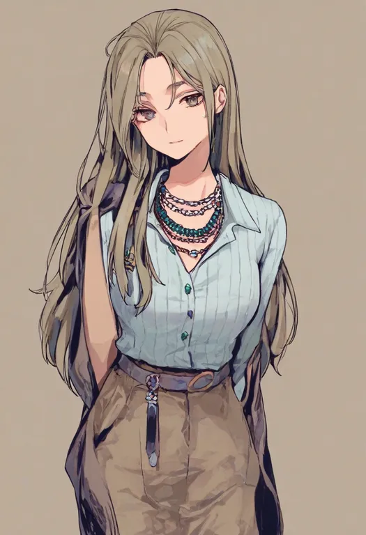 masterpiece, best quality, general, multiple necklaces, 1girl, solo, simple background — by k3scat, made with ComfyUI