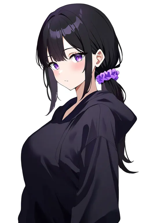 masterpiece, best quality, newest, absurdres, highres, safe, purple_scrunchie, 1girl, solo, simple_background — by k3scat, made with ComfyUI