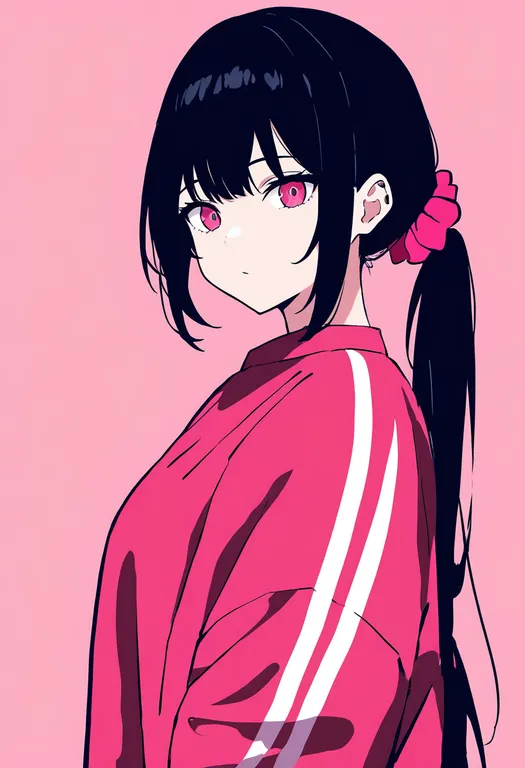 masterpiece, best quality, newest, absurdres, highres, safe, pink_scrunchie, 1girl, solo, simple_background — by k3scat, made with ComfyUI